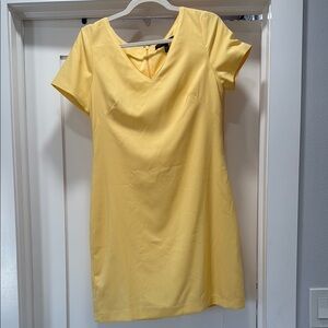 White House Black Market Yellow Sheath Dress Cowl Neck Short Sleeve